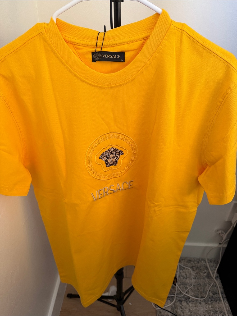 Versace Yellow Medusa Embroidered Logo T-Shirt